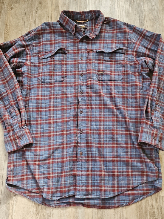 Ariat Other - Ariat Rebar Men's Red and Blue Plaid Button-Up Heavyweight Flannel Shirt XL Tall